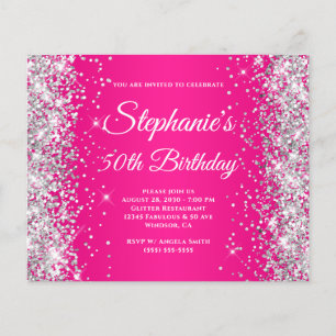 Silber Glitter Hot Pink Ombre 50. Geburtstag Flyer