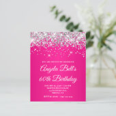 Silber Glitter Hot Pink Ombre 60. Geburtstag (Stehend Vorderseite)