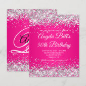 Silber Glitter Hot Pink Ombre Fancy Monogramm (Vorne/Hinten)