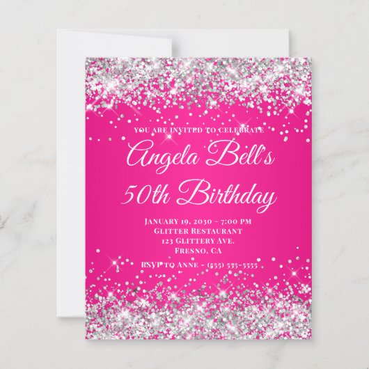 Silber Glitter Hot Pink Ombre Fancy Monogramm (Vorderseite)