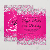 Silber Glitter Hot Pink Ombre Fancy Monogramm 40. (Vorne/Hinten)