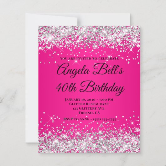 Silber Glitter Hot Pink Ombre Fancy Monogramm 40. (Vorderseite)