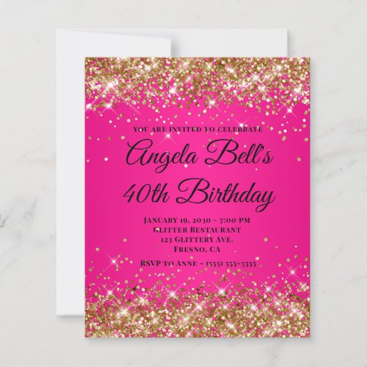 Silber Glitter Hot Pink Ombre Fancy Monogramm 40. (Vorderseite)