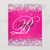 Silber Glitter Hot Pink Ombre Fancy Monogramm 40. Flyer (Hinten)