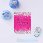 Silber Glitter Hot Pink Ombre Fancy Monogramm 40. Flyer (Einzeln)