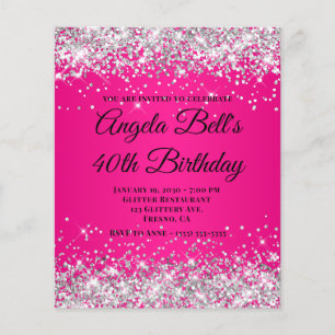 Silber Glitter Hot Pink Ombre Fancy Monogramm 40. Flyer