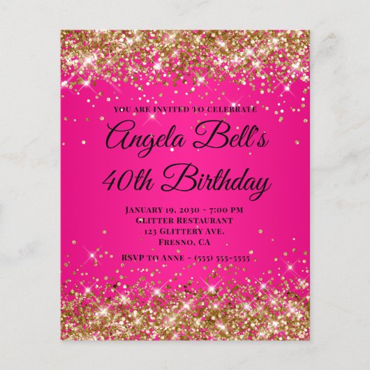 Silber Glitter Hot Pink Ombre Fancy Monogramm 40. Flyer (Vorne)