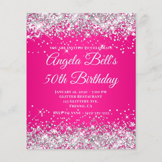 Silber Glitter Hot Pink Ombre Fancy Monogramm Flyer (Vorne)