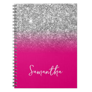 Silber-Glitter-Hot-Pink-Ombre-Name Notizblock