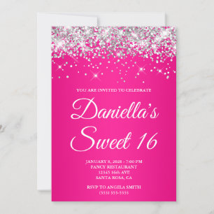 Silber Glitter Hot Pink Ombre Sweet 16 Einladung