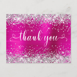 Silber Glitter Hot Pink Sweet 16 Herzen Danke Postkarte