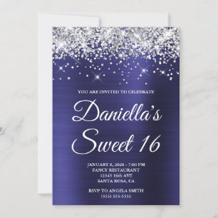 Silber Glitter Indigo Blau Folie Sweet 16 Einladung