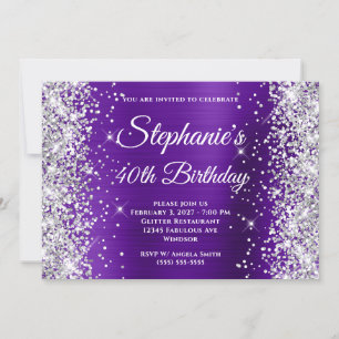 Silber Glitter Indigo Lila Fancy 40. Geburtstag Einladung
