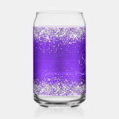 Silber Glitter Indigo Violett Glam Fancy Monogramm Dosenglas (Rechts)