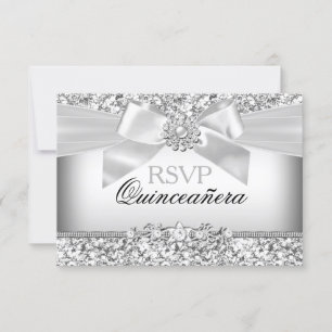 Silber Glitter & Juwel-Bow Quinceanera RSVP Karte