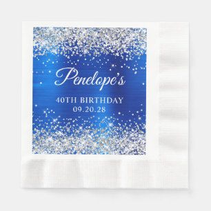 Silber Glitter Königlich Blau Folie 40. Geburtstag Serviette