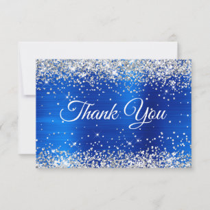 Silber Glitter Königlich Blau Folie 50. Geburtstag Dankeskarte