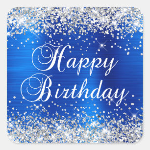 Silber Glitter Königlich Blau Folie Alles Gute zum Quadratischer Aufkleber