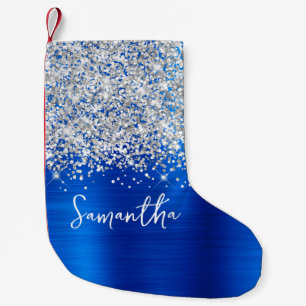 Silber Glitter Königlich Blau Glam Name Kleiner Weihnachtsstrumpf