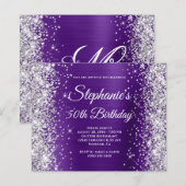 Silber Glitter Königlich Lila Folie 50. Geburtstag (Vorne/Hinten)