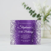 Silber Glitter Königlich Lila Folie 50. Geburtstag (Stehend Vorderseite)