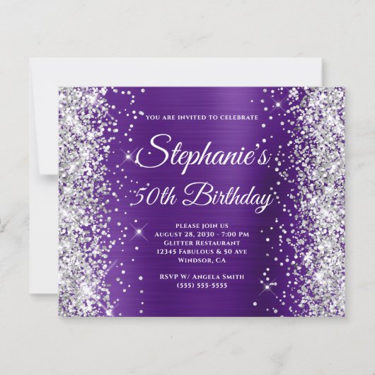 Silber Glitter Königlich Lila Folie 50. Geburtstag (Vorderseite)