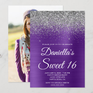 Silber Glitter Königliches Lila Folien Foto Sweet Einladung