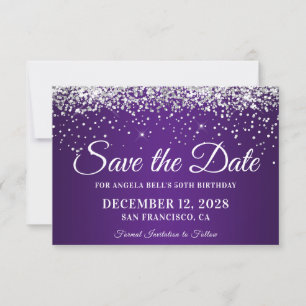 Silber Glitter Königliches Lila Ombre 50. Geburtst Save The Date