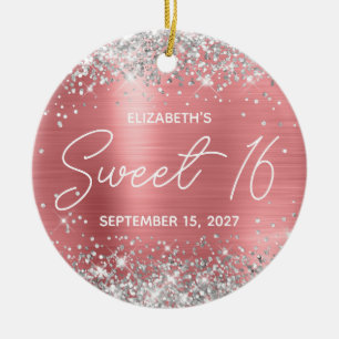 Silber Glitter Koralle Moderne Fancy Sweet 16 Foto Keramik Ornament