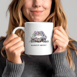 Silber Glitter-Kuss-Lippen Business Makeup Artist Kaffeetasse