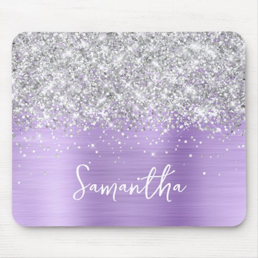 Silber Glitter Lavendel Glam Name Mousepad (Vorne)