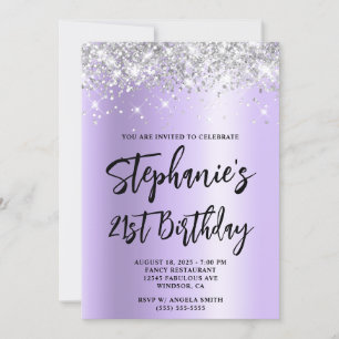 Silber Glitter Lavendel Schimmer Bold 21. Geburtst Einladung