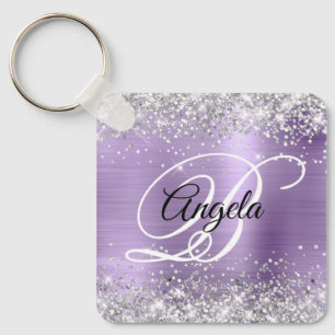 Silber Glitter Leicht Lila Folie Fancy Monogramm Schlüsselanhänger
