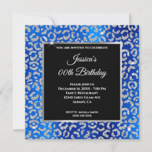 Silber Glitter Leopard Königlich Blau Folie Geburt Einladung