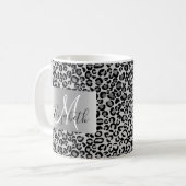 Silber Glitter Leopard Monogram Spaß Kaffeetasse (Vorderseite Links)