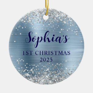 Silber Glitter Light Blau Folie 1. Weihnachten Fot Keramik Ornament