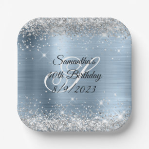 Silber Glitter Light Blau Folie 40. Geburtstag Pappteller
