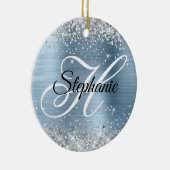Silber Glitter Light Blau Folie Fancy Monogramm Keramik Ornament (Rechts)