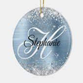 Silber Glitter Light Blau Folie Fancy Monogramm Keramik Ornament (Links)