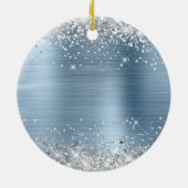 Silber Glitter Light Blau Folie Fancy Monogramm Keramik Ornament (Hinten)