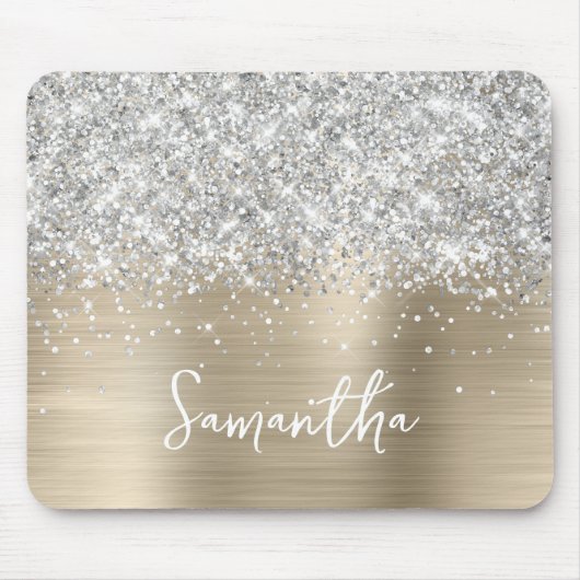 Silber Glitter Light Gold Glam Name Mousepad (Vorne)