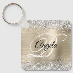 Silber Glitter Light Goldfolie Fancy Monogramm Schlüsselanhänger
