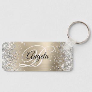 Silber Glitter Light Goldfolie Fancy Monogramm Schlüsselanhänger