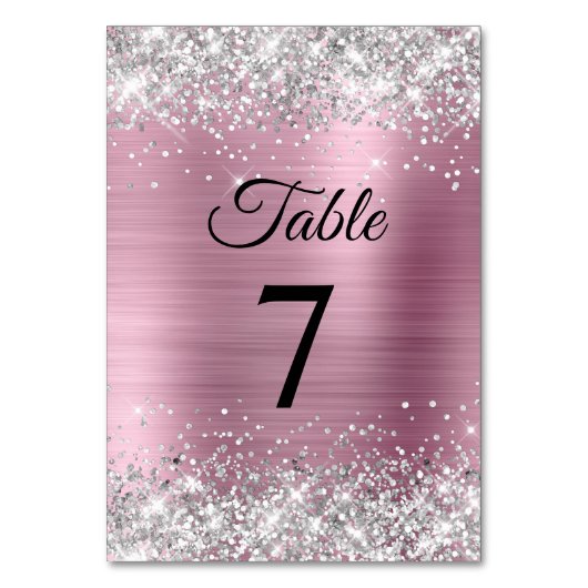 Silber Glitter Light Pink Folie Tischnummer (Vorderseite)