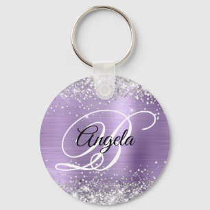 Silber Glitter Light Purple Folie Fancy Monogramm Schlüsselanhänger
