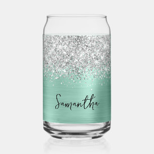 Silber Glitter Light Teal Glam Name Dosenglas