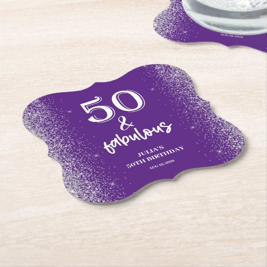 Silber Glitter Lila 50. Geburtstagsfeier Untersetzer (angewinkelt)