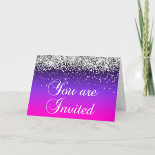 Silber Glitter Lila Pink Ombre Du bist eingeladen Einladung