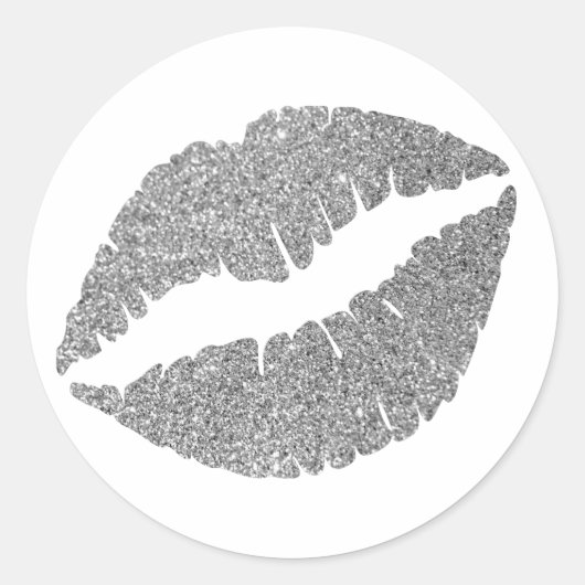 Silber Glitter Lippen Runder Aufkleber (Vorderseite)