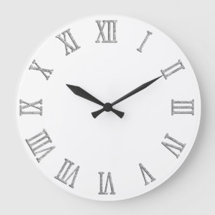 Silber-Glitter-Look-Kühne-Römische-Ziffern Große Wanduhr